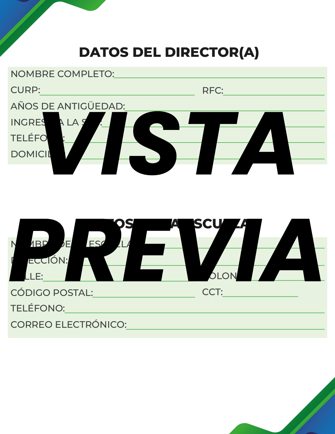 Agenda Formal Verde-azul DIRECTOR Preescolar