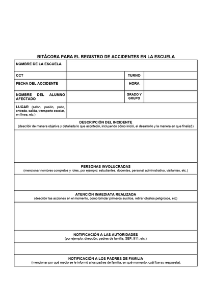 BITÁCORA PARA LA PREVENCIÓN, REGISTRO Y ATENCIÓN DE INCIDENCIAS Y ACOSO ESCOLAR (Editable en Word, se incluye en el paquete del tema 3 y 4)