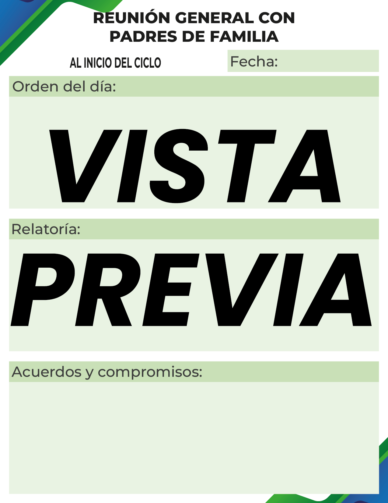 Agenda Formal Verde-azul DIRECTOR Preescolar