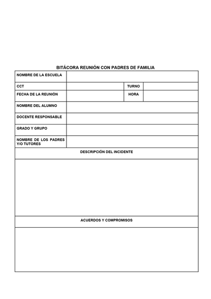 BITÁCORA PARA LA PREVENCIÓN, REGISTRO Y ATENCIÓN DE INCIDENCIAS Y ACOSO ESCOLAR (Editable en Word, se incluye en el paquete del tema 3 y 4)