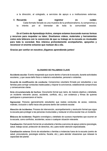 BITÁCORA PARA LA PREVENCIÓN, REGISTRO Y ATENCIÓN DE INCIDENCIAS Y ACOSO ESCOLAR (Editable en Word, se incluye en el paquete del tema 3 y 4)