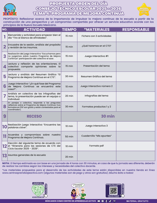 ⭐ Propuesta Orden Del Día CTE Tema 4: PROGRAMA DE MEJORA CONTINUA (Material recuperado 25/26) en PDF