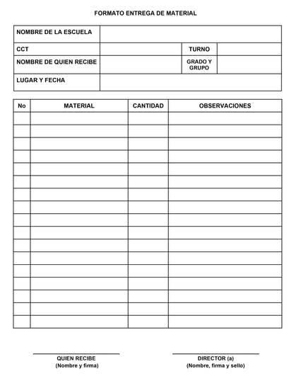 Formato Entrega de Material (Editable en Word)