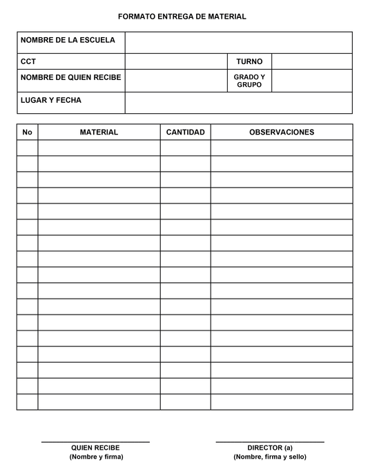 Formato Entrega de Material (Editable en Word)