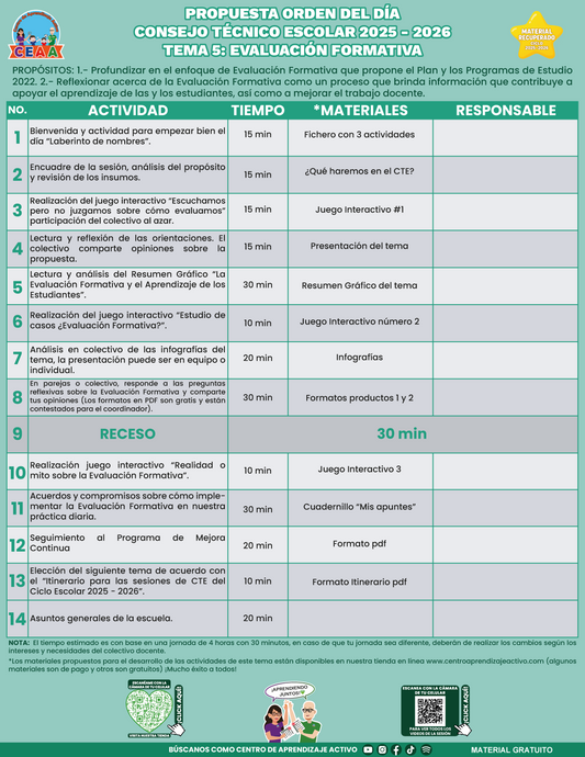 ⭐ Propuesta Orden Del Día CTE Tema 5: EVALUACIÓN FORMATIVA (Material recuperado 25/26) en PDF