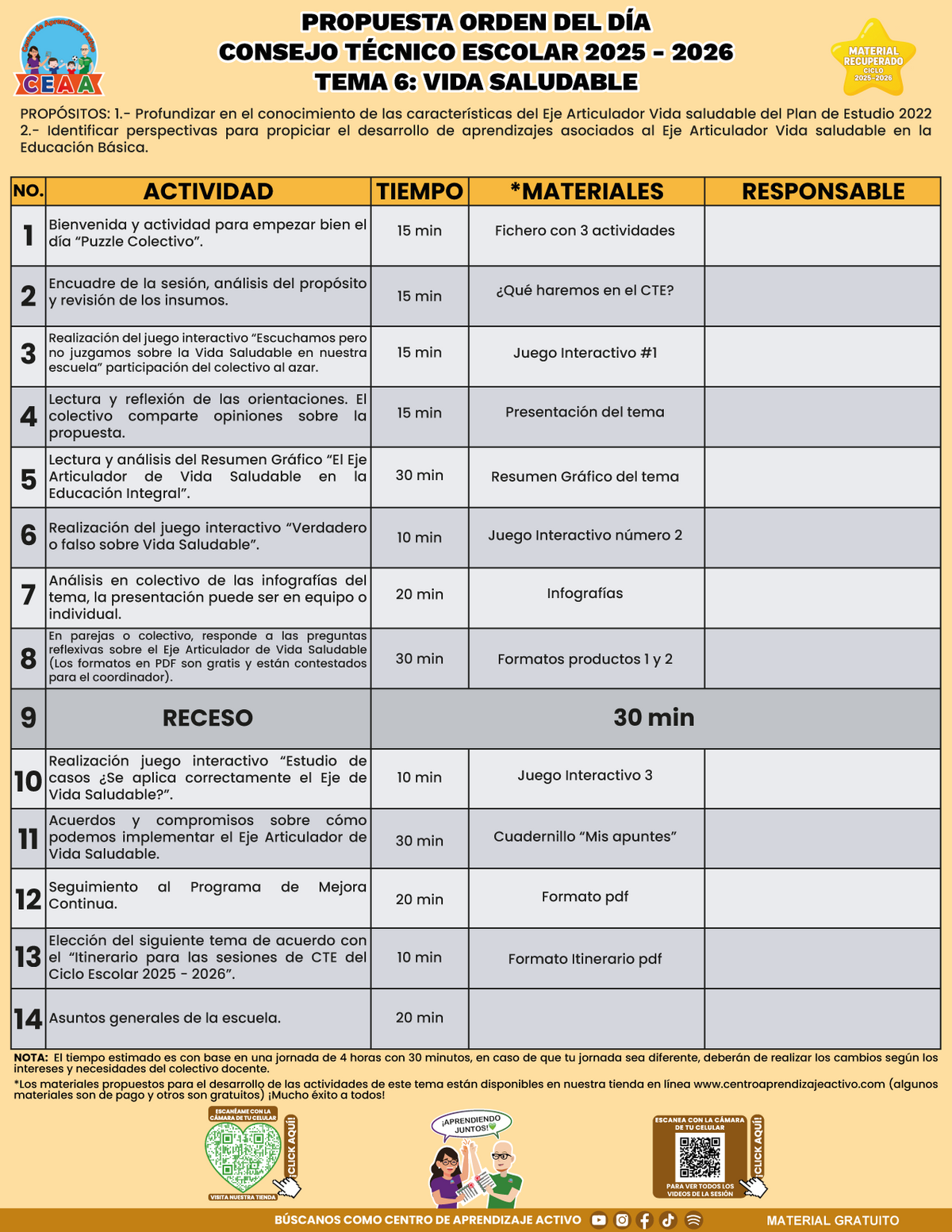 Propuesta Orden Del Día CTE Tema 6: VIDA SALUDABLE (⭐ Material recuperado 25/26) en PDF