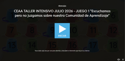3 Juegos Interactivos Taller Intensivo Sesión 1 Espacios 1 y 2 Julio 2026 (Requieren conexión a internet)