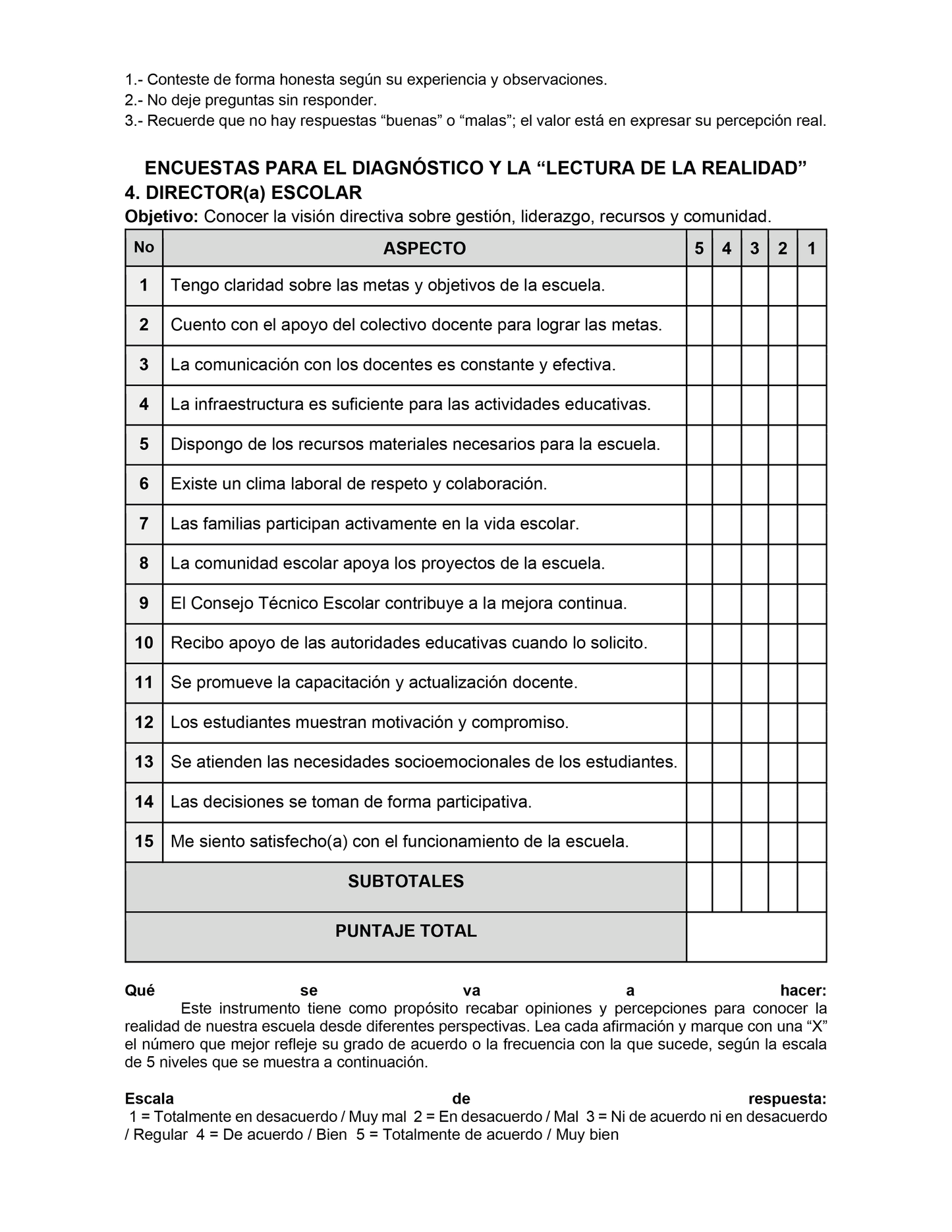 Encuestas para la Lectura de la Realidad para Directores (Editables en Word)