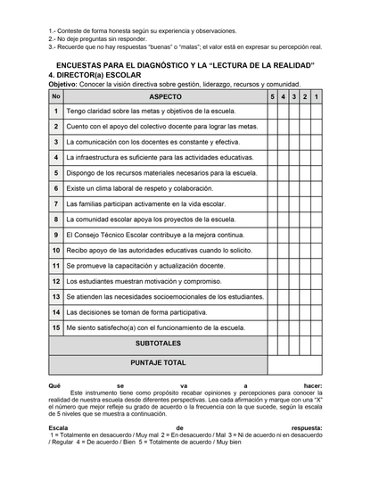 Encuestas para la Lectura de la Realidad para Directores (Editables en Word)