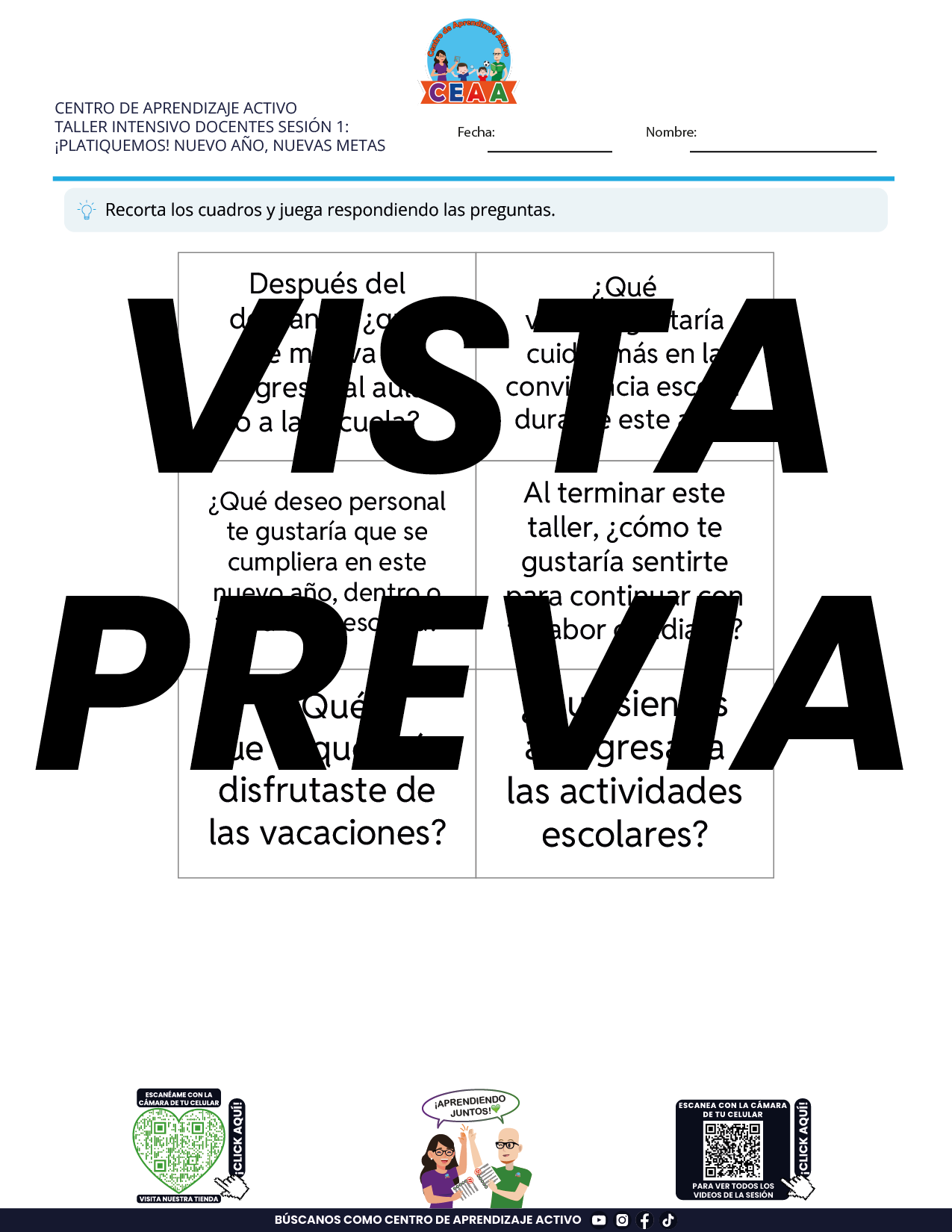 Juegos de Estudio para Imprimir Taller Intensivo Docentes Sesión 1 Enero 2026 en PDF