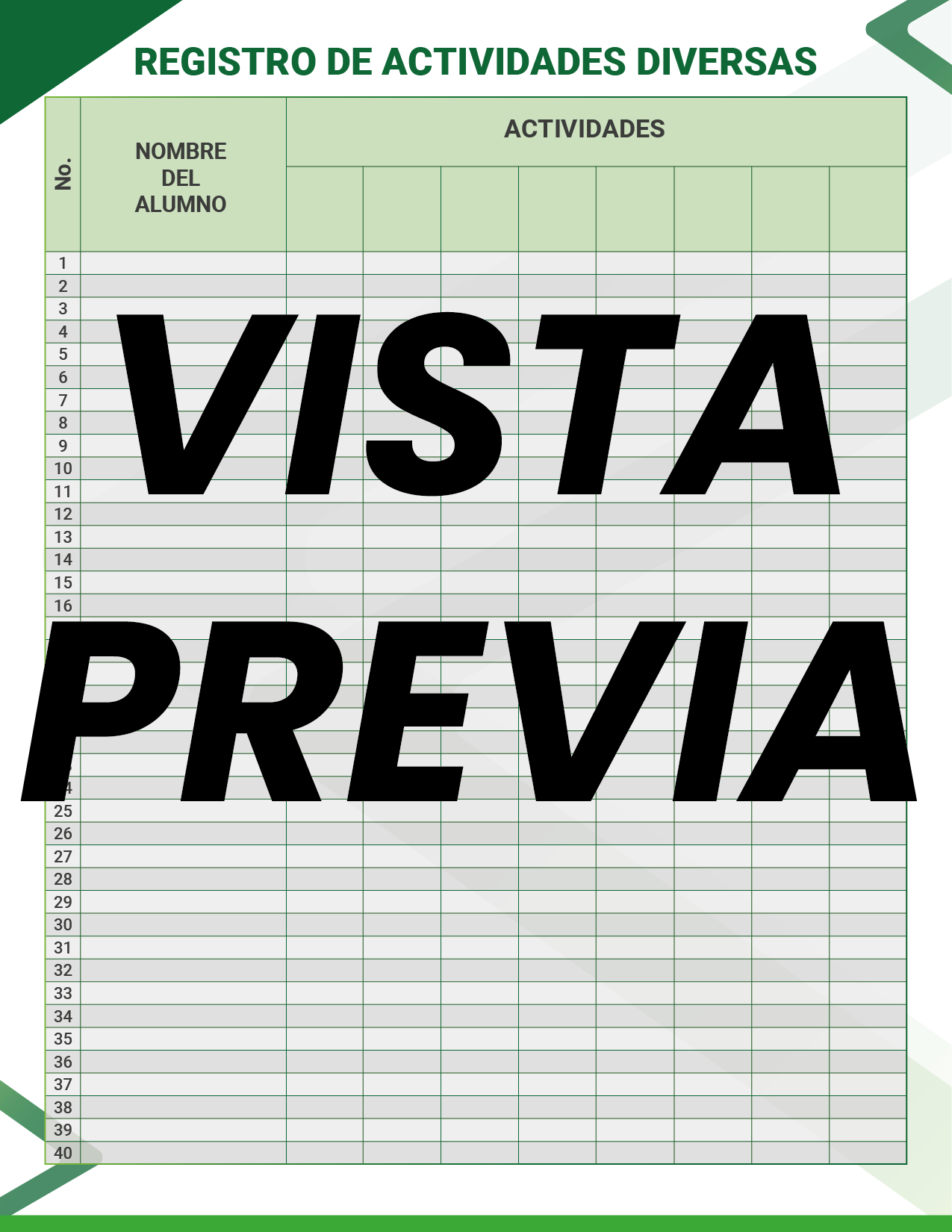 Agenda Formal Verde MAESTRO Preescolar