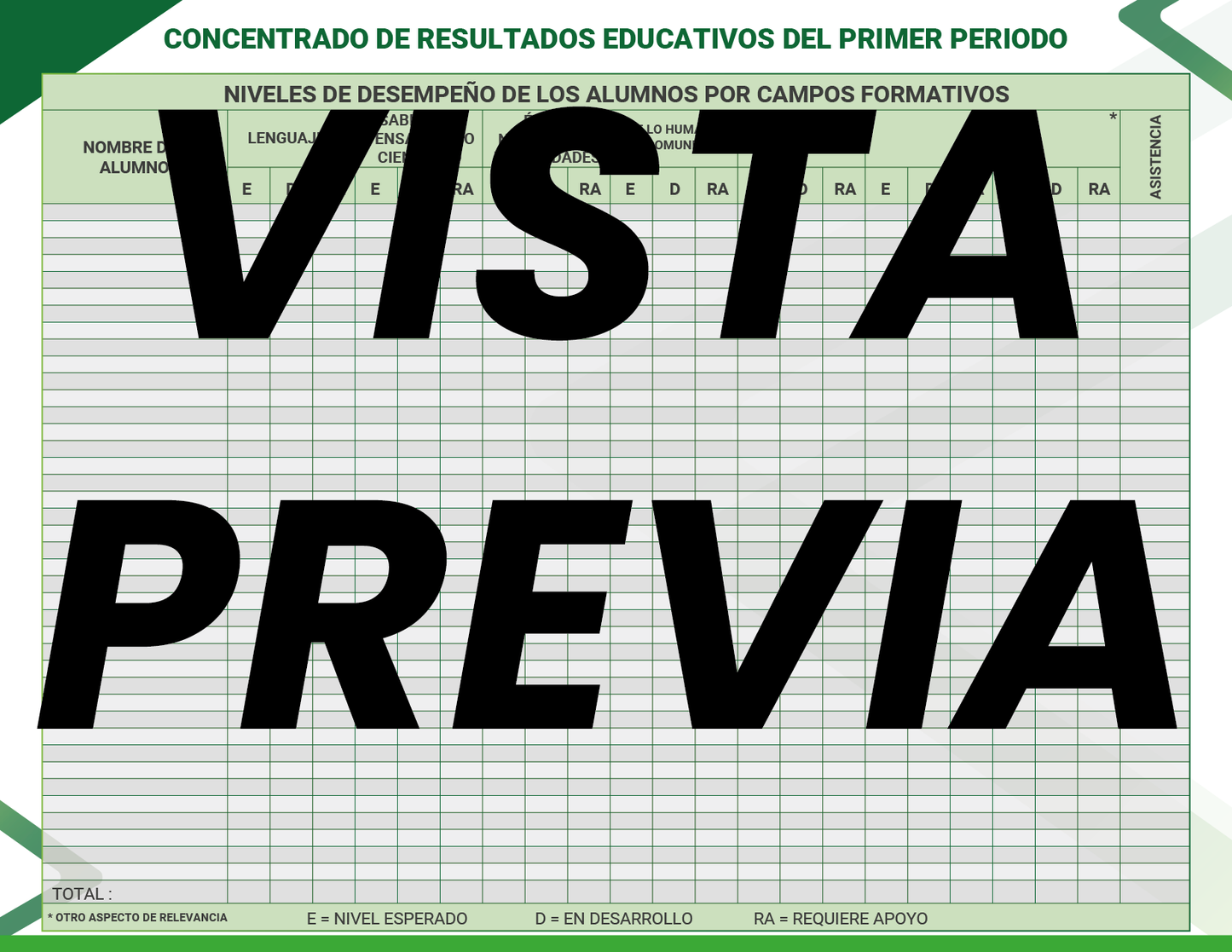 Agenda Formal Verde MAESTRO Preescolar