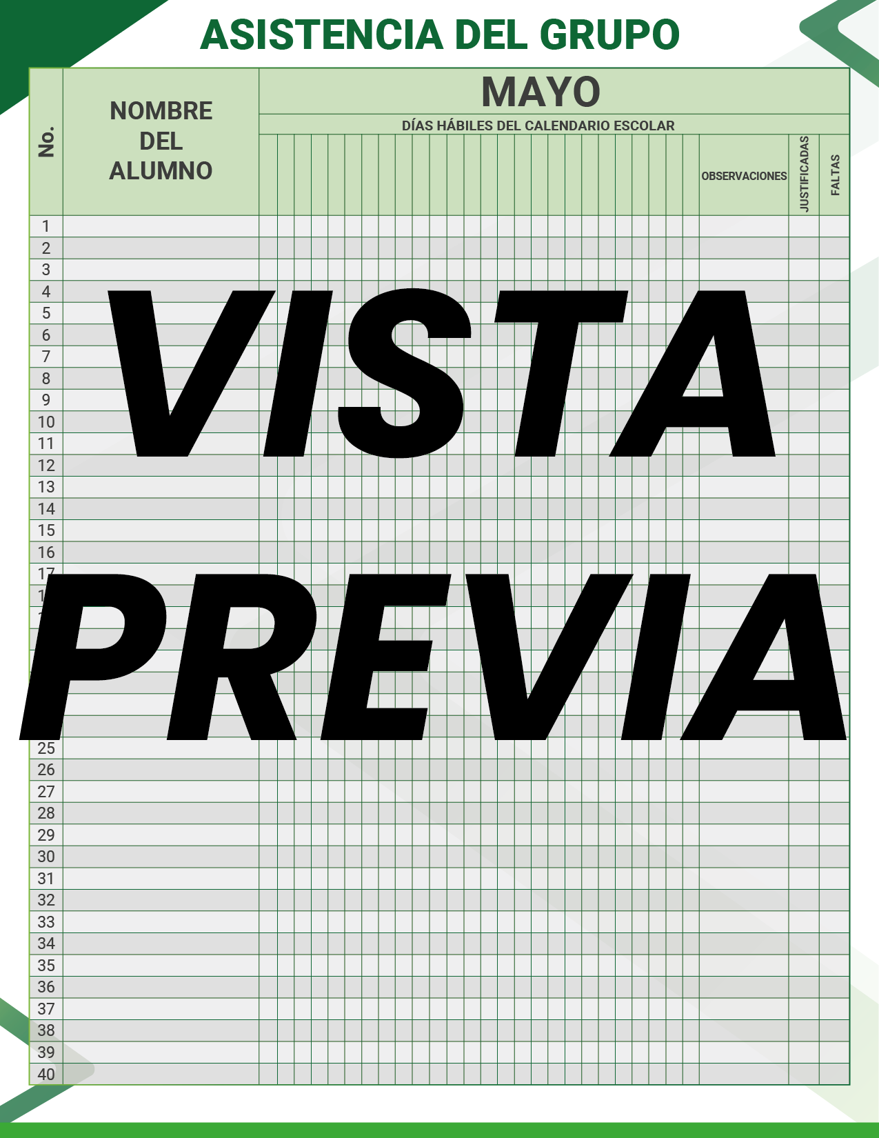 Agenda Formal Verde MAESTRO Preescolar