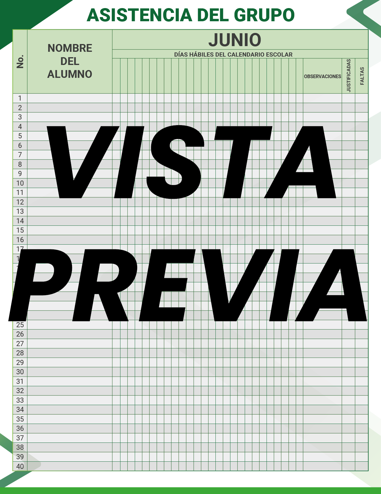 Agenda Formal Verde MAESTRO Preescolar