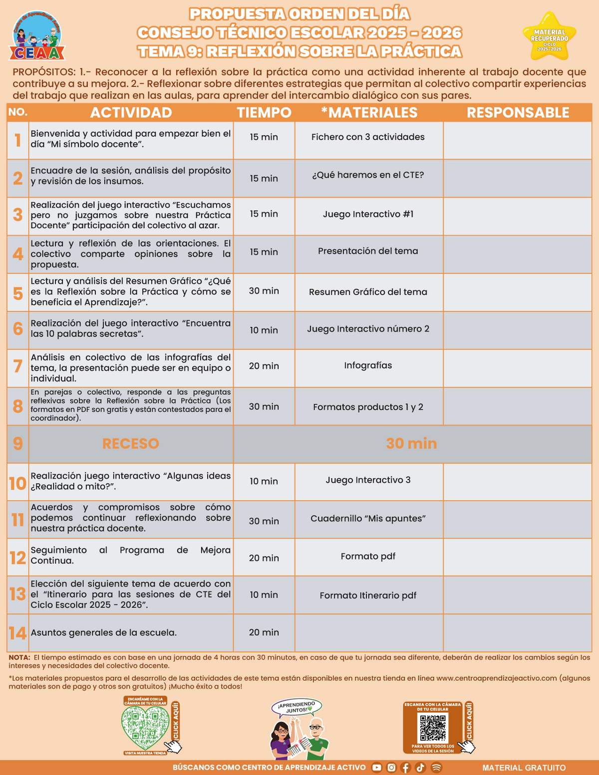 Propuesta Orden Del Día CTE Tema 9: REFLEXIÓN SOBRE LA PRÁCTICA (⭐ Material recuperado 25/26) en PDF