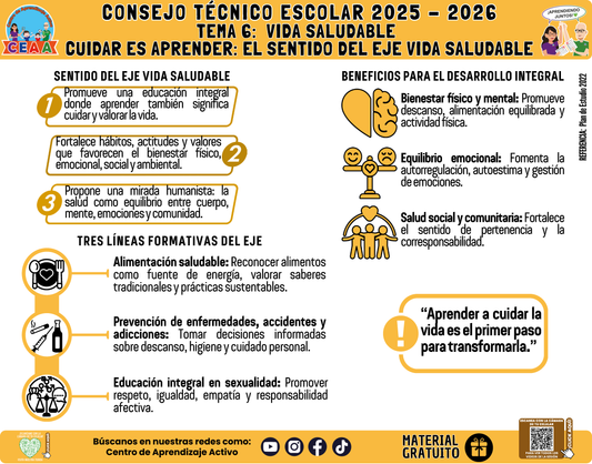 Infografía: TEMA 6: VIDA SALUDABLE - CUIDAR ES APRENDER: EL SENTIDO DEL EJE VIDA SALUDABLE en PDF