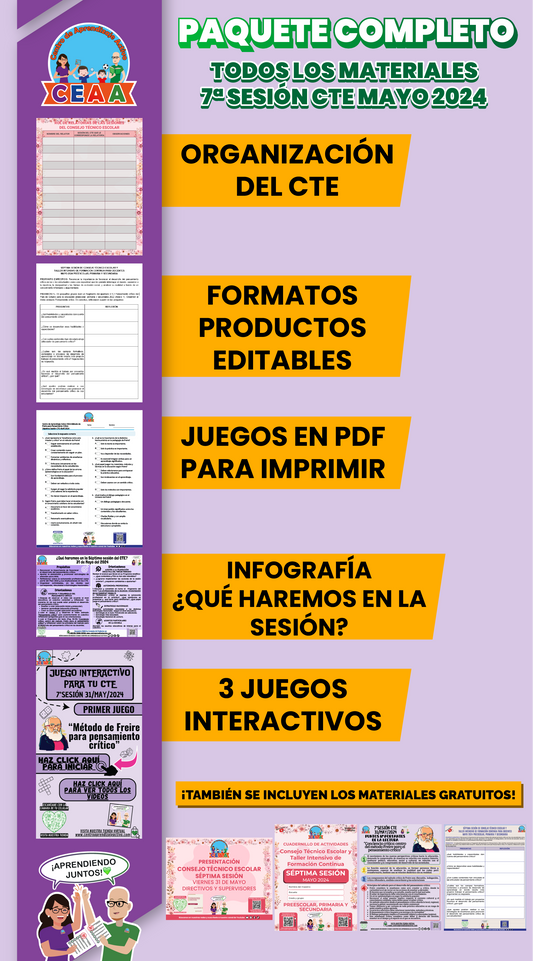 PAQUETE COMPLETO MATERIALES CONSEJO TÉCNICO ESCOLAR 7° SESIÓN MAYO 2024