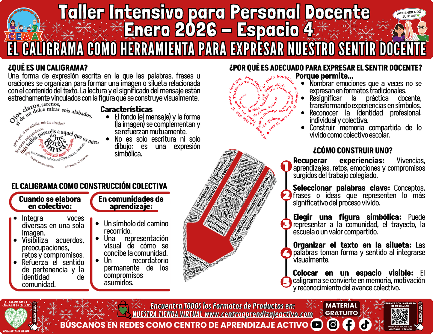 Infografía Taller Intensivo Docentes Sesión 2 Espacio 4 - EL CALIGRAMA COMO HERRAMIENTA PARA EXPRESAR NUESTRO SENTIR DOCENTE en PDF