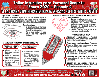 Infografía Taller Intensivo Docentes Sesión 2 Espacio 4 - EL CALIGRAMA COMO HERRAMIENTA PARA EXPRESAR NUESTRO SENTIR DOCENTE en PDF
