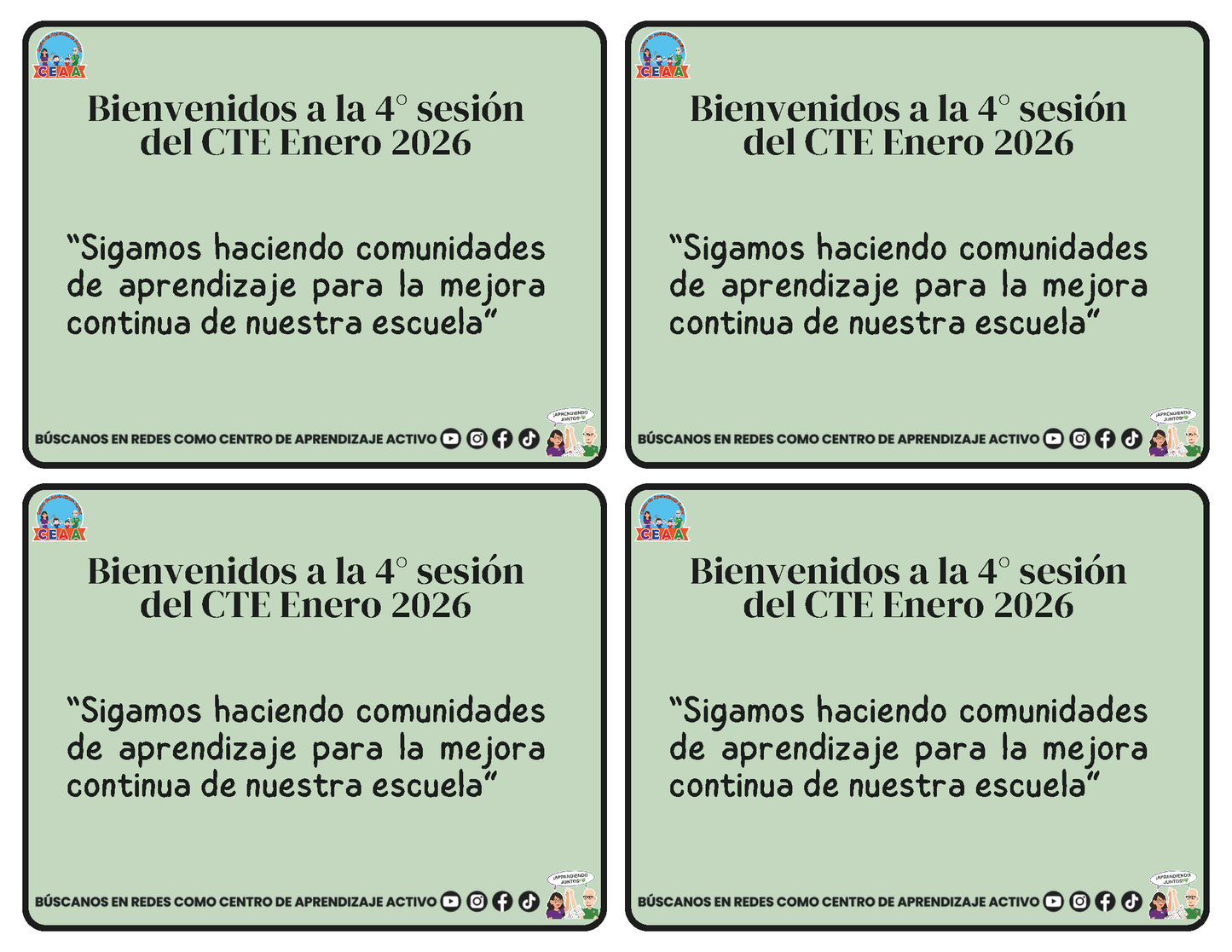 Tarjetas de Bienvenida 4° Sesión CTE