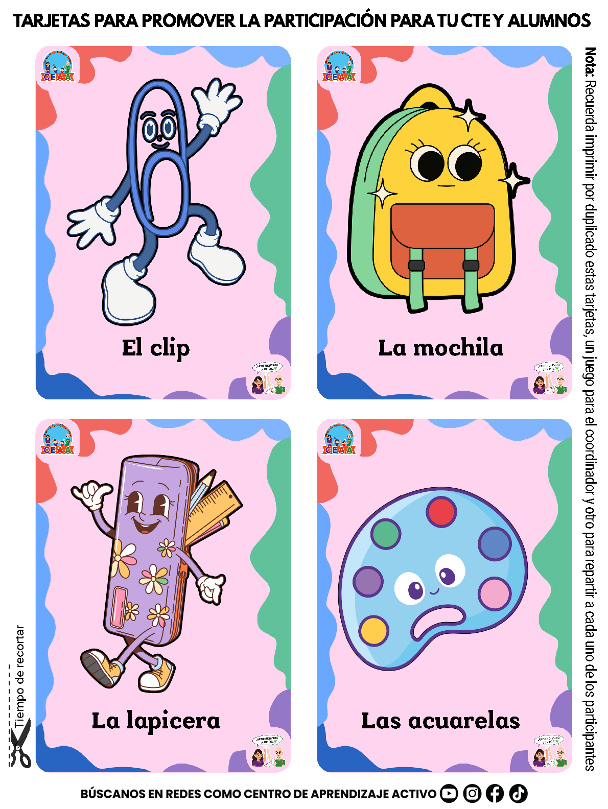 TARJETAS PARA PROMOVER LA PARTICIPACIÓN PARA TU CTE Y ALUMNOS en PDF