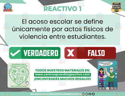 Cuadernillo de Estudio - Todas y todos contra el acoso escolar-Acoso escolar - Verdadero o Falso