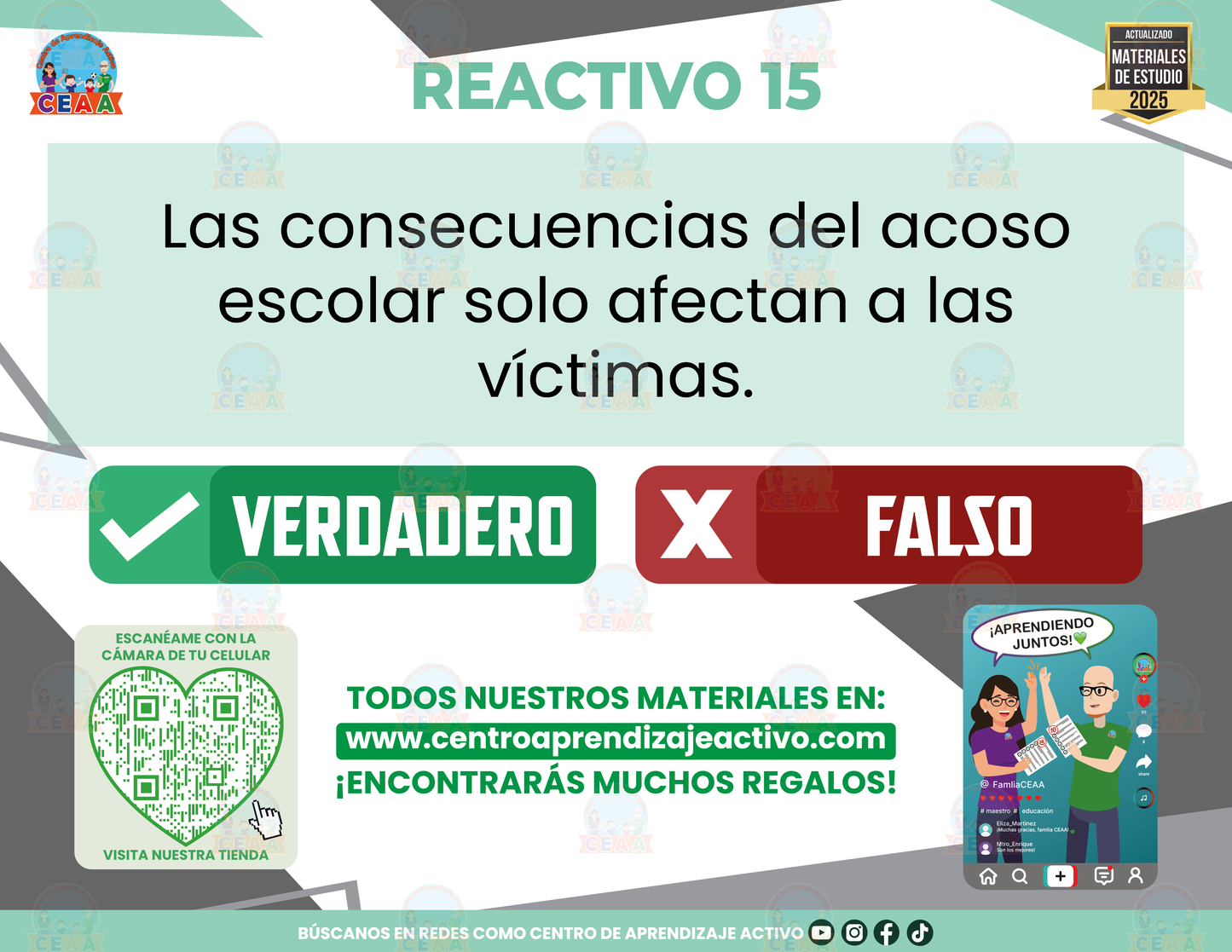 Cuadernillo de Estudio - Todas y todos contra el acoso escolar-Acoso escolar - Verdadero o Falso