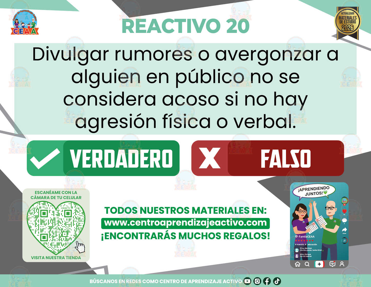 Cuadernillo de Estudios - Todas y todos contra el acoso escolar - Acoso escolar - Verdadero o Falso en PDF
