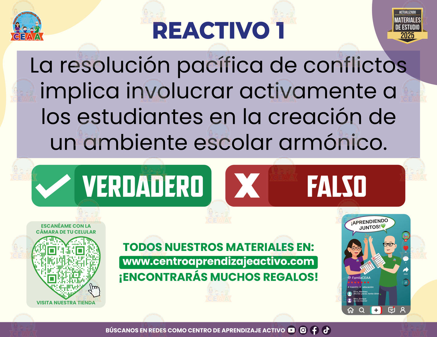 Cuadernillo de Estudio - Todas y todos contra el acoso escolar – Prevención - Verdadero o Falso