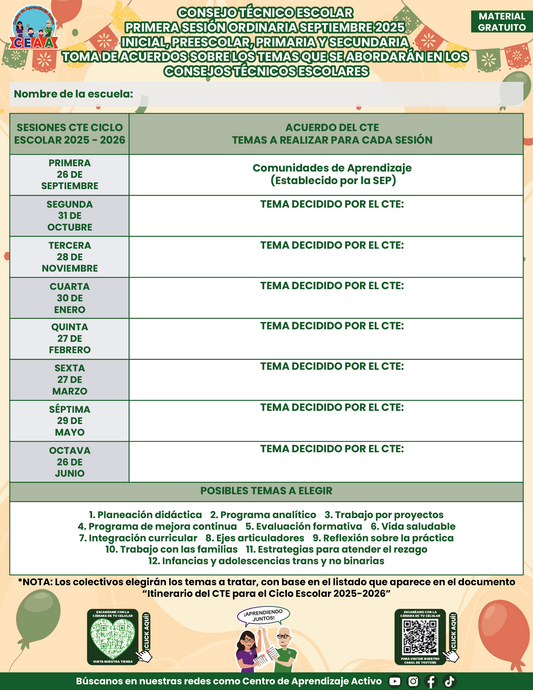 FORMATO TEMAS A TRABAJAR EN LAS SIGUIENTES SESIONES DE CTE CICLO ESCOLAR 2025 - 2026 en PDF