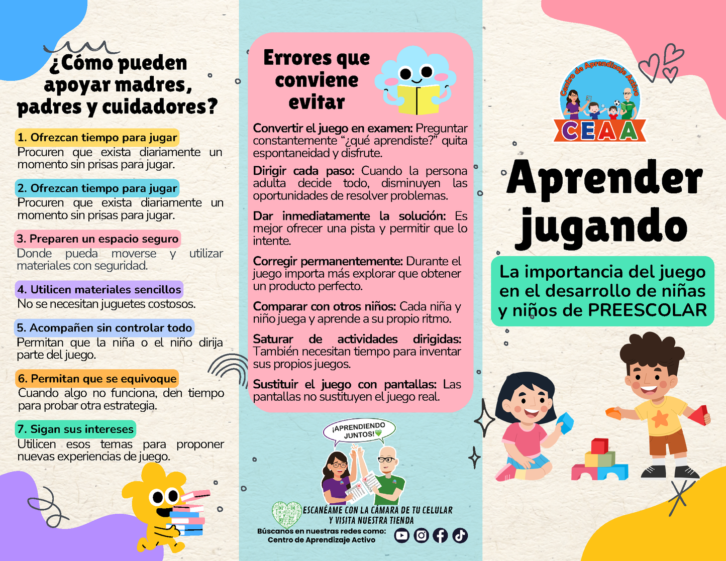 Tríptico Aprender jugando - La importancia del juego en el desarrollo de niñas y niños de PREESCOLAR en PDF