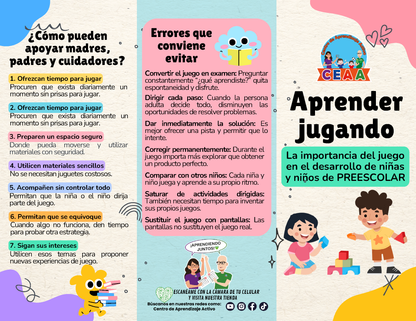 Tríptico Aprender jugando - La importancia del juego en el desarrollo de niñas y niños de PREESCOLAR en PDF