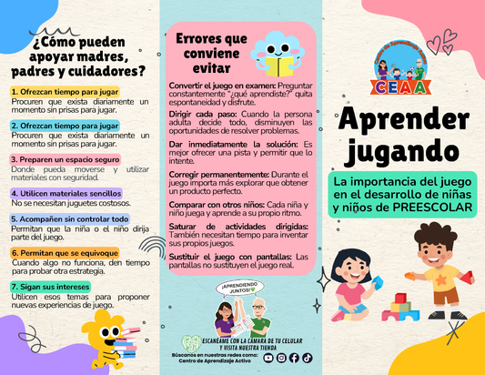 Tríptico Aprender jugando - La importancia del juego en el desarrollo de niñas y niños de PREESCOLAR en PDF