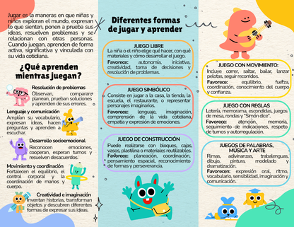 Tríptico Aprender jugando - La importancia del juego en el desarrollo de niñas y niños de PREESCOLAR en PDF