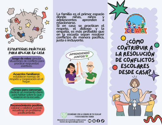Tríptico ¿CÓMO CONTRIBUIR A LA RESOLUCIÓN DE CONFLICTOS ESCOLARES DESDE CASA? (Editable en PowerPoint)