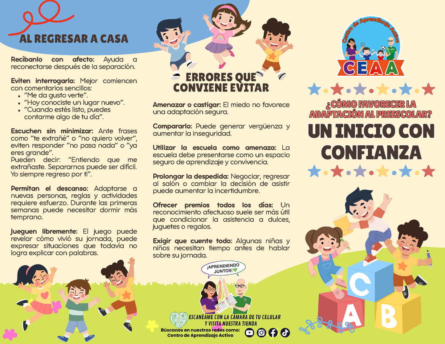 Tríptico ¿CÓMO FAVORECER LA ADAPTACIÓN AL PREESCOLAR? UN INICIO CON CONFIANZA en PDF
