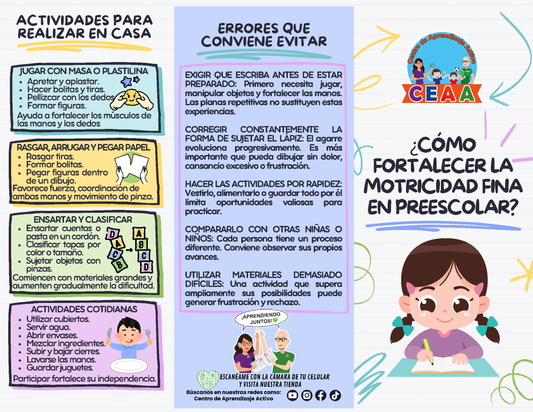 Tríptico ¿CÓMO FORTALECER LA MOTRICIDAD FINA EN PREESCOLAR? en PDF