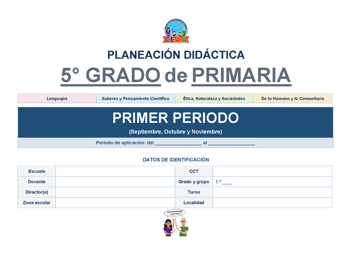 PLANEACIÓN 5° Primaria Primer Periodo (Sep, Oct, Nov) ✏️Editable en Word
