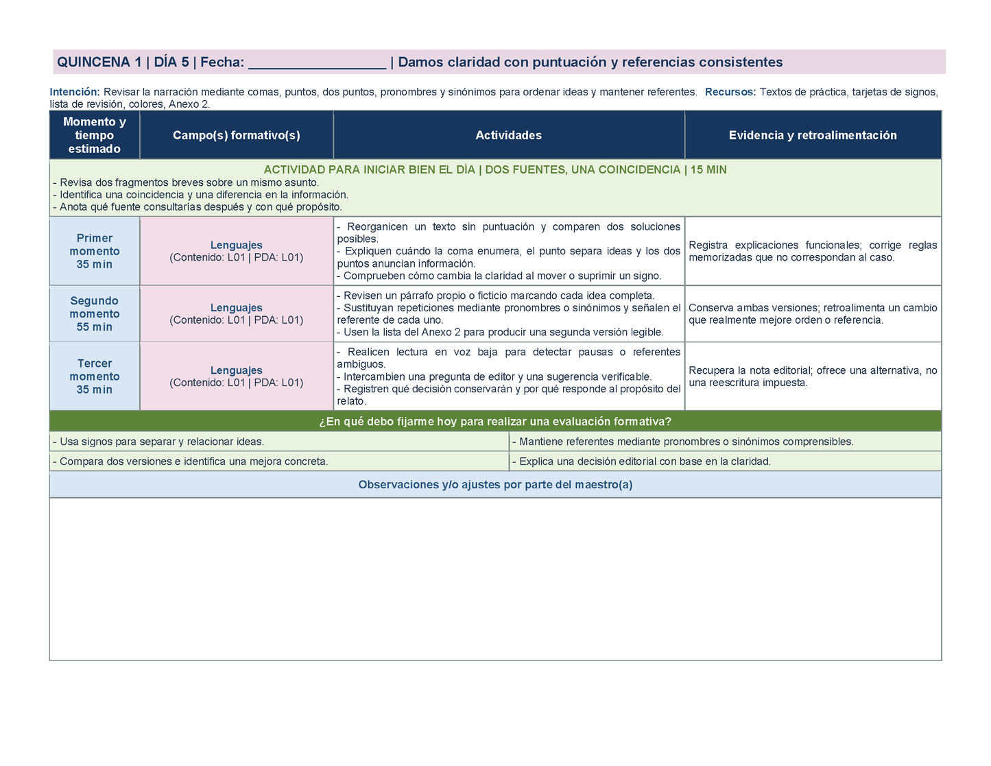 PLANEACIÓN 5° Primaria Primer Periodo (Sep, Oct, Nov) ✏️Editable en Word