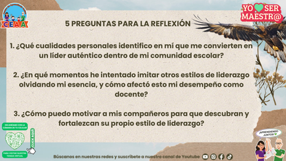 Preguntas 1 a 3 sobre cualidades personales y liderazgo auténtico docente; página 10.