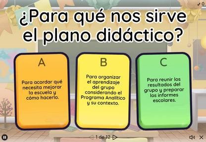 EB1, juego 2: Pregunta sobre la utilidad del plano didáctico con tres opciones de respuesta