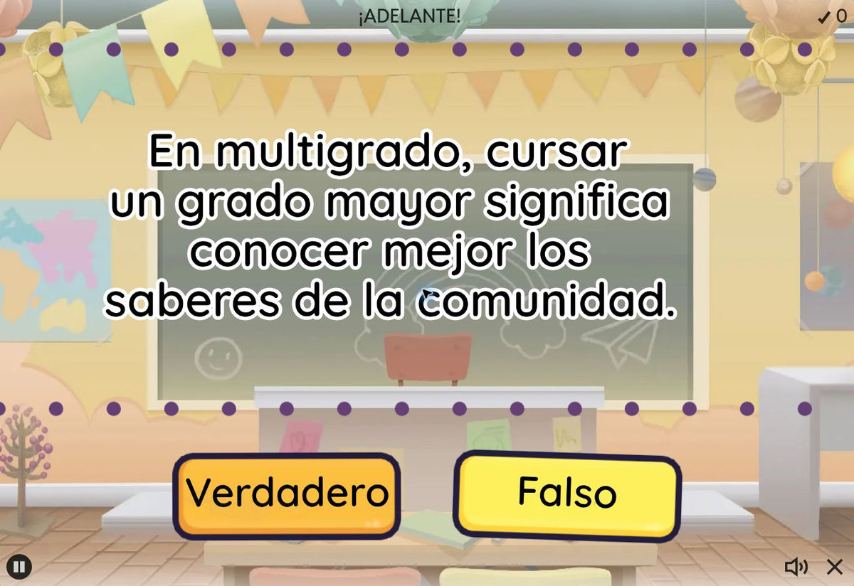 Juego 2, CTE Multigrado tema 2. Actividad de verdadero o falso sobre los saberes de la comunidad y la diversidad de grados.