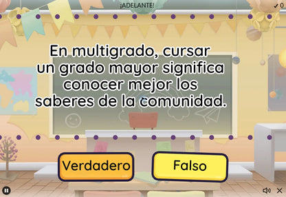 Juego 2, CTE Multigrado tema 2. Actividad de verdadero o falso sobre los saberes de la comunidad y la diversidad de grados.