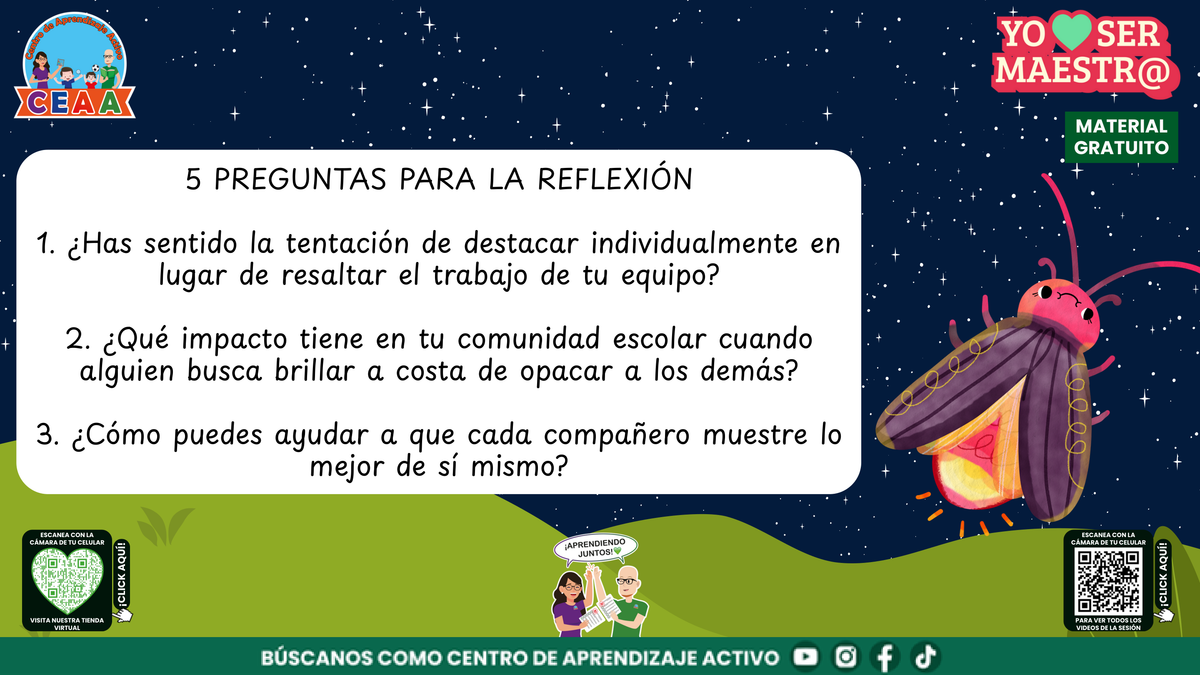Preguntas de reflexión para maestros sobre reconocimiento, liderazgo y colaboración.