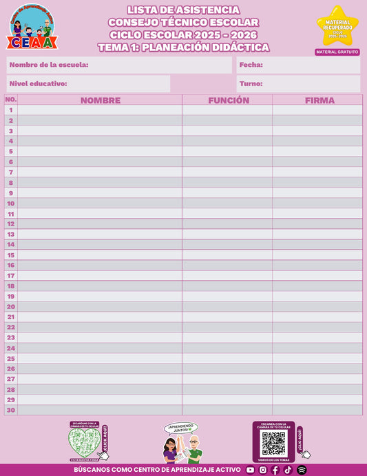 Lista de asistencia CTE gratuita: Planeación didáctica, tema 1. Material recuperado 25/26.
