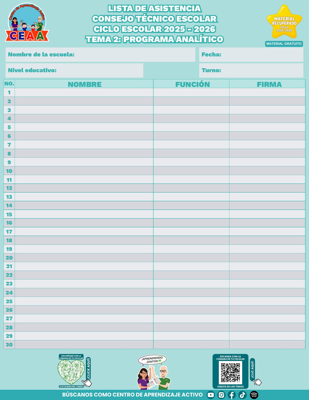 Lista de asistencia CTE gratuita: Programa analítico, tema 2. Material recuperado 25/26.