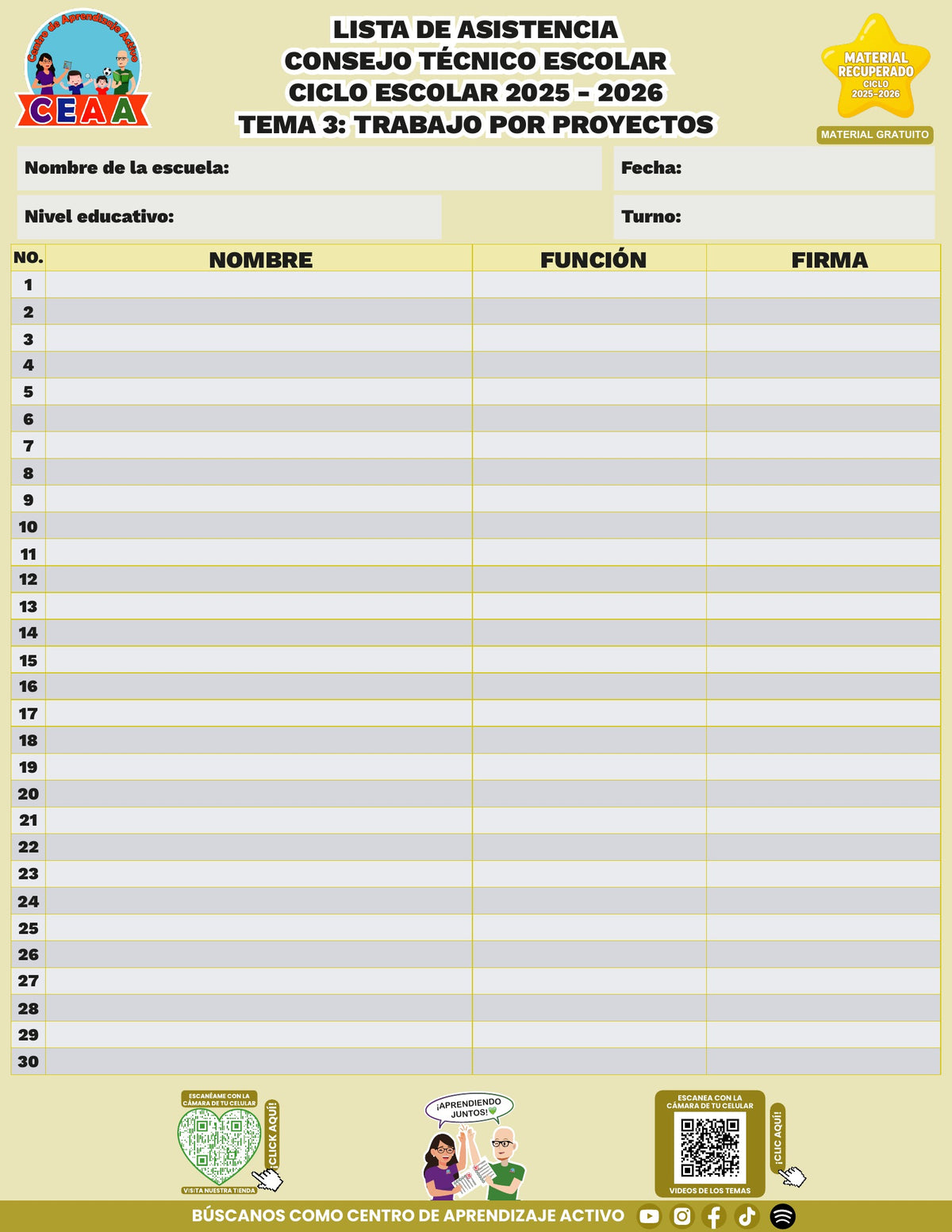 Lista de asistencia CTE gratuita: Trabajo por proyectos, tema 3. Material recuperado 25/26.