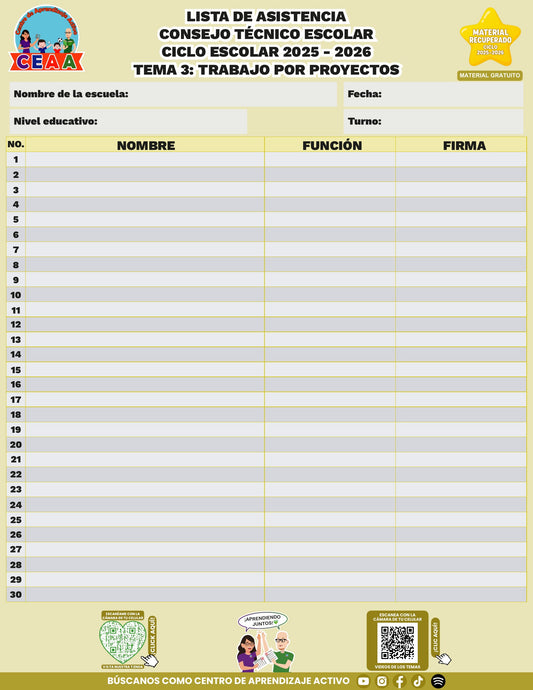 Lista de asistencia CTE gratuita: Trabajo por proyectos, tema 3. Material recuperado 25/26.