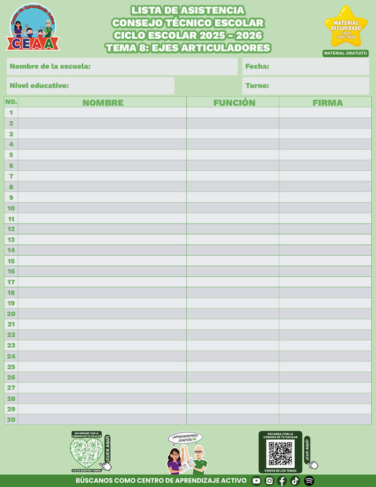 Lista de asistencia CTE gratuita: Ejes articuladores, tema 8. Material recuperado 25/26.