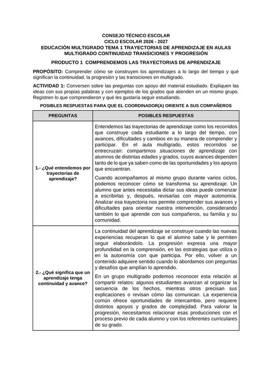 Producto 1 contestado: trayectorias de aprendizaje, continuidad y progresión en aulas multigrado.